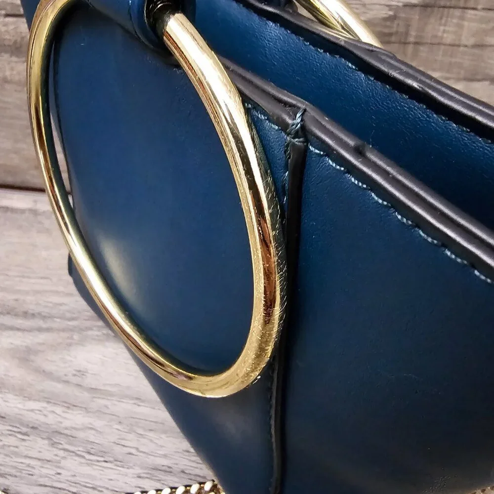 Co Lab Christopher Kon Bucket Bangle Vegan Teal Gold Heavy Chain Crossbody Bag